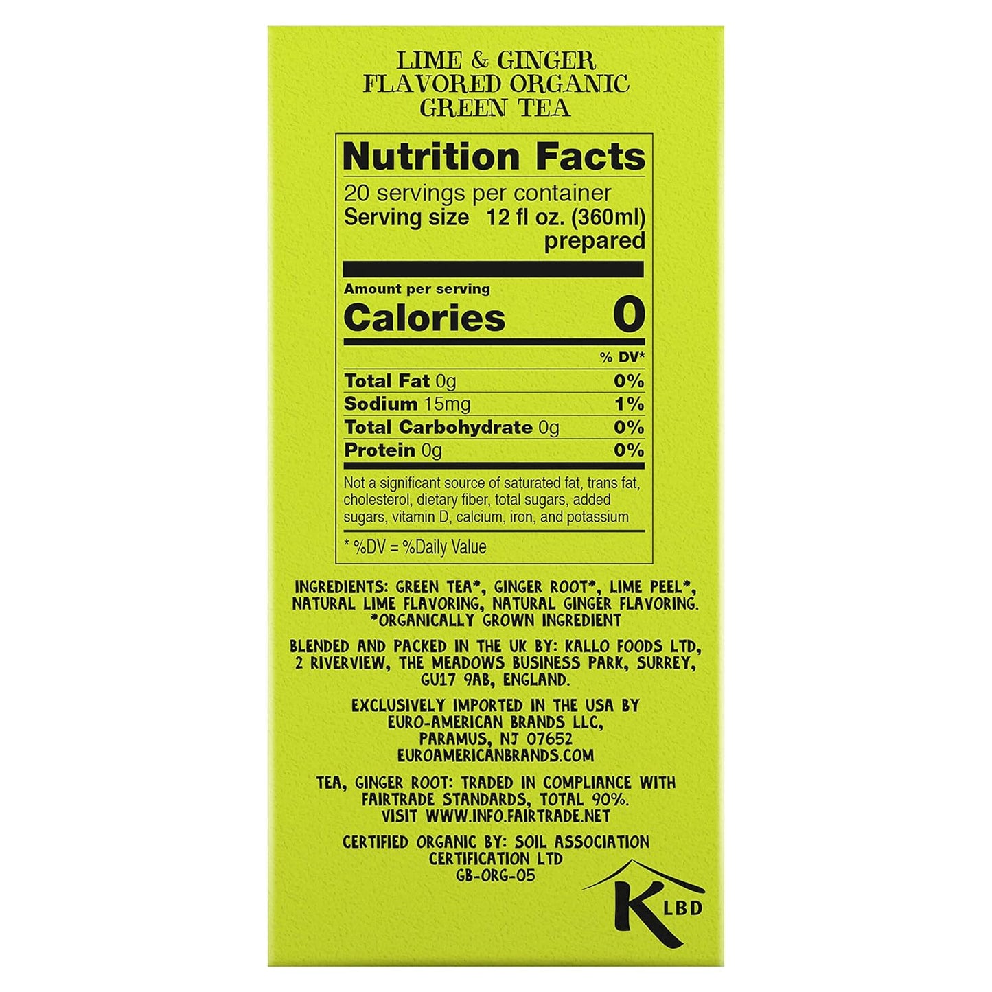 Organic Fairtrade Green, Lime & Ginger, Queen of Greens - USDA Organic, Non-Gmo, Fair Trade, Sustainable Caffeinated British Tea, 6 Pack, 120 Unbleached Tea Bags