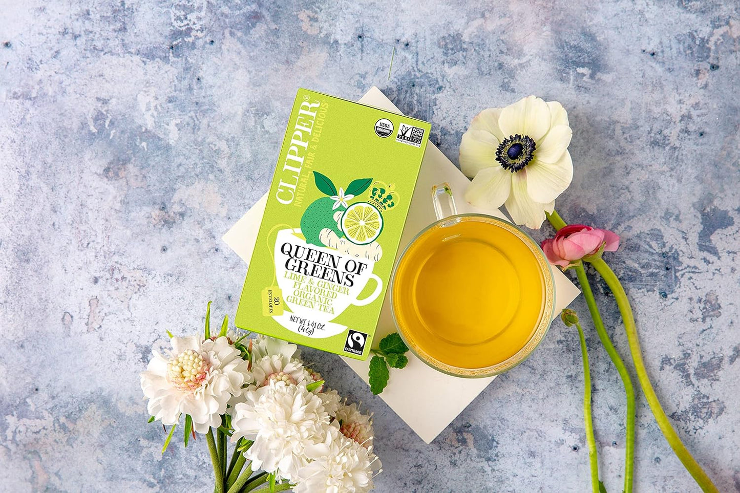 Organic Fairtrade Green, Lime & Ginger, Queen of Greens - USDA Organic, Non-Gmo, Fair Trade, Sustainable Caffeinated British Tea, 6 Pack, 120 Unbleached Tea Bags