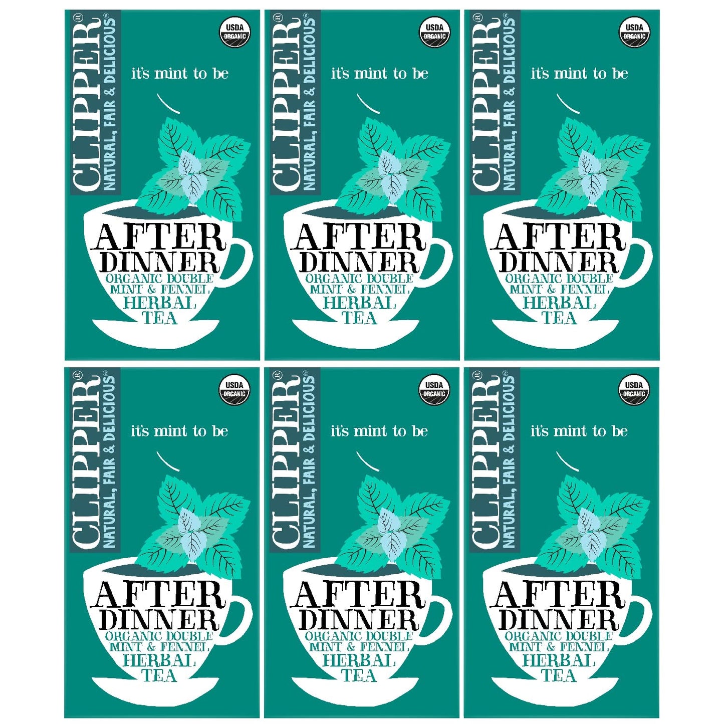 Organic Mint & Fennel Herbal Tea, after Dinner Mints - USDA Organic, Non-Gmo, Sustainable Caffeinated British Tea, 6 Pack, 120 Unbleached Tea Bags