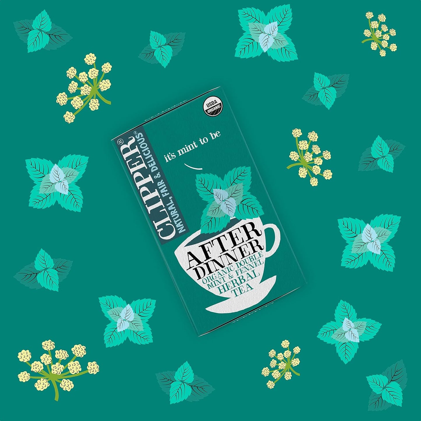 Organic Mint & Fennel Herbal Tea, after Dinner Mints - USDA Organic, Non-Gmo, Sustainable Caffeinated British Tea, 6 Pack, 120 Unbleached Tea Bags
