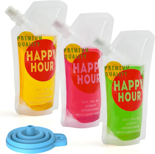Plastic Flask Drink Pouches Drink Bags 16 Oz | 6 Pcs, for Adults, Reusable, Disposable, with Funnel
