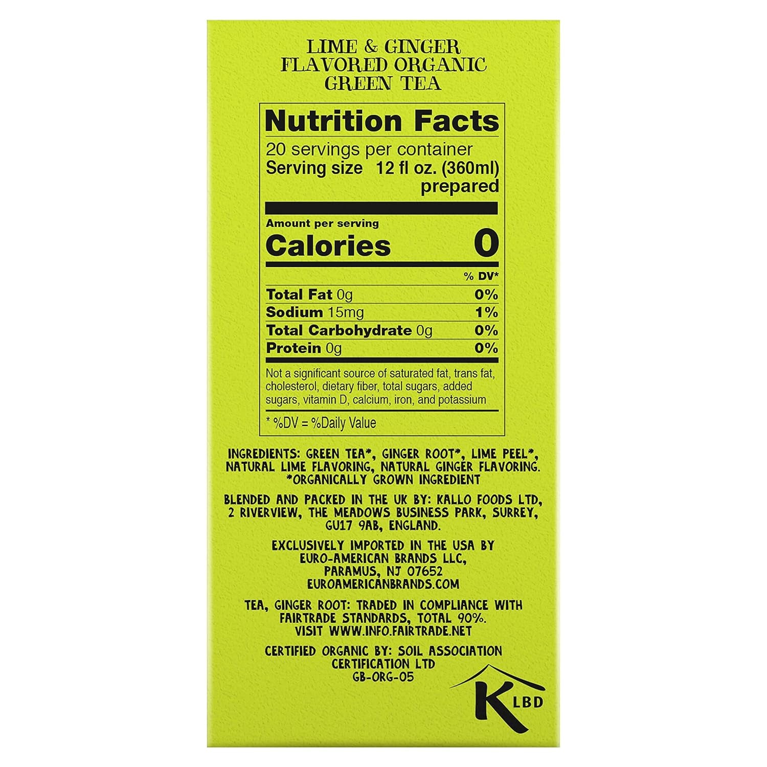 Organic Fairtrade Green, Lime & Ginger, Queen of Greens - USDA Organic, Non-Gmo, Fair Trade, Sustainable Caffeinated British Tea, 6 Pack, 120 Unbleached Tea Bags