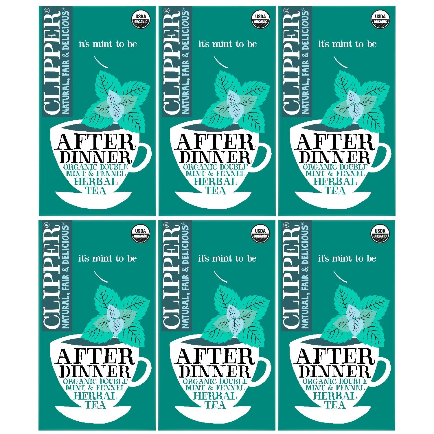 Organic Mint & Fennel Herbal Tea, after Dinner Mints - USDA Organic, Non-Gmo, Sustainable Caffeinated British Tea, 6 Pack, 120 Unbleached Tea Bags